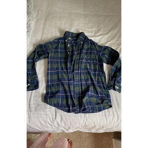 John Ashford Green Blue Flannel long sleeve button down top